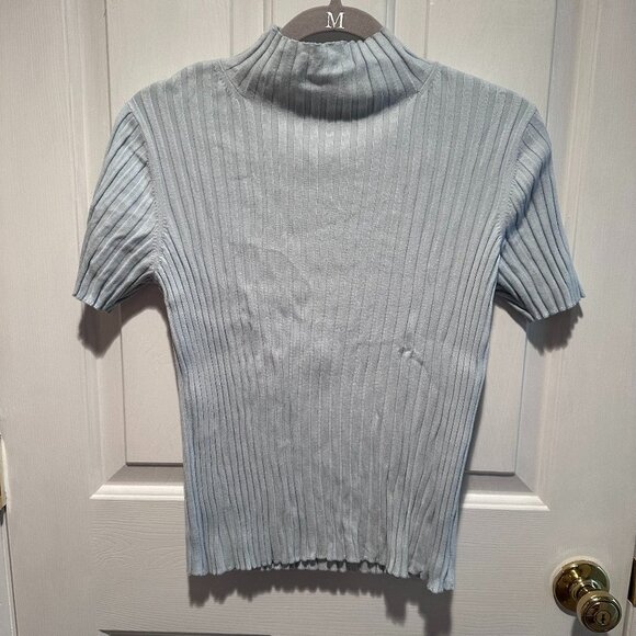 Talbots Ribbed Turtle Neck Short Sleeve Shirt Light Blue Size M - Picture 1 of 3